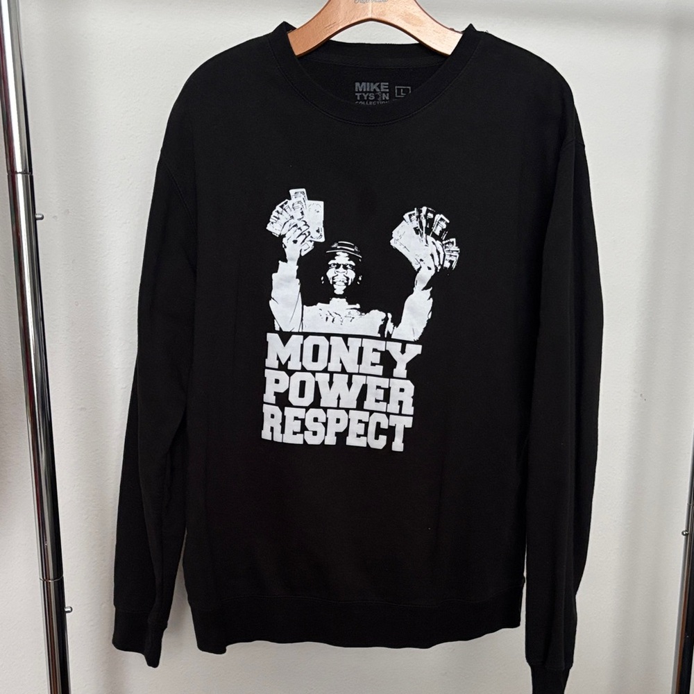Mike Tyson Black Graphic Sweatshirt with Money Power Respect Design